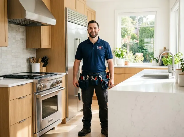 Appliance Repair Hero technician in a Bally, PA kitchen after an appliance repair